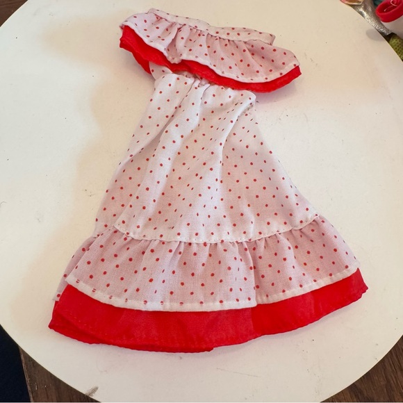 Barbie Other - Vintage 1980's Barbie Doll Clothes - Clone White Pink Red Ruffle Polkadot Dress